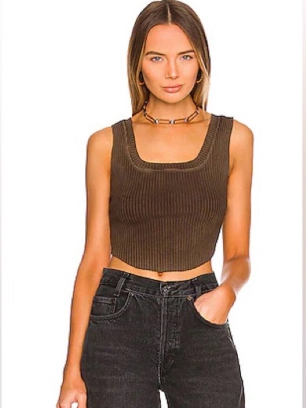 Cotton Citizen Ibiza Square Neck Tank Espresso Brown NWOT